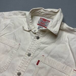 Levis White Denim Button Down Shirt Large White Tab Western Workwear Cotton